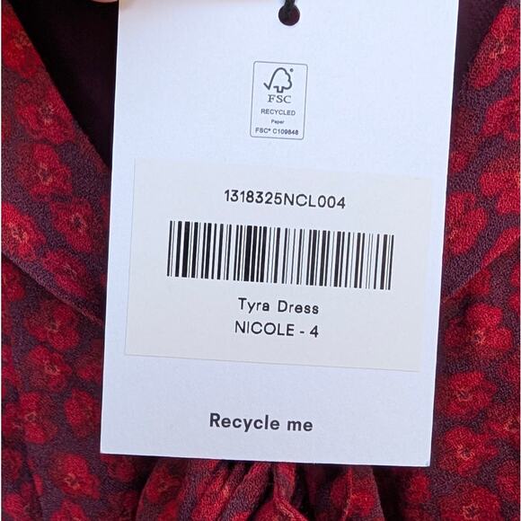 Reformation Tyra Dress Womens 4 Red Nicole Floral Print Bow Slip Style Midi NWT - Picture 5 of 9